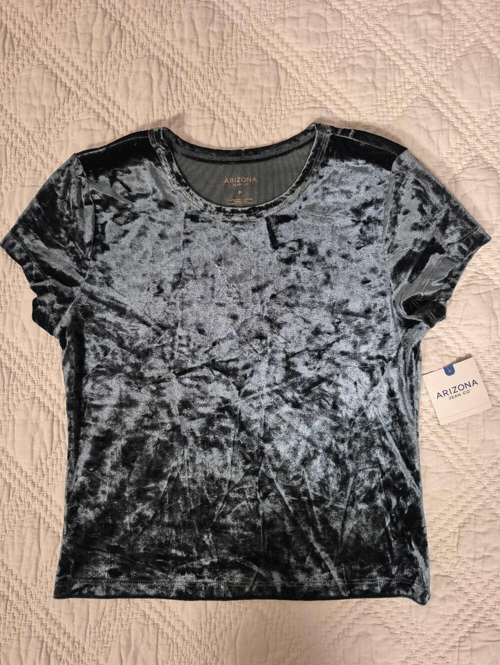Arizona Jean Co Trekking Green Crushed Velvet Velour Tee M NWT